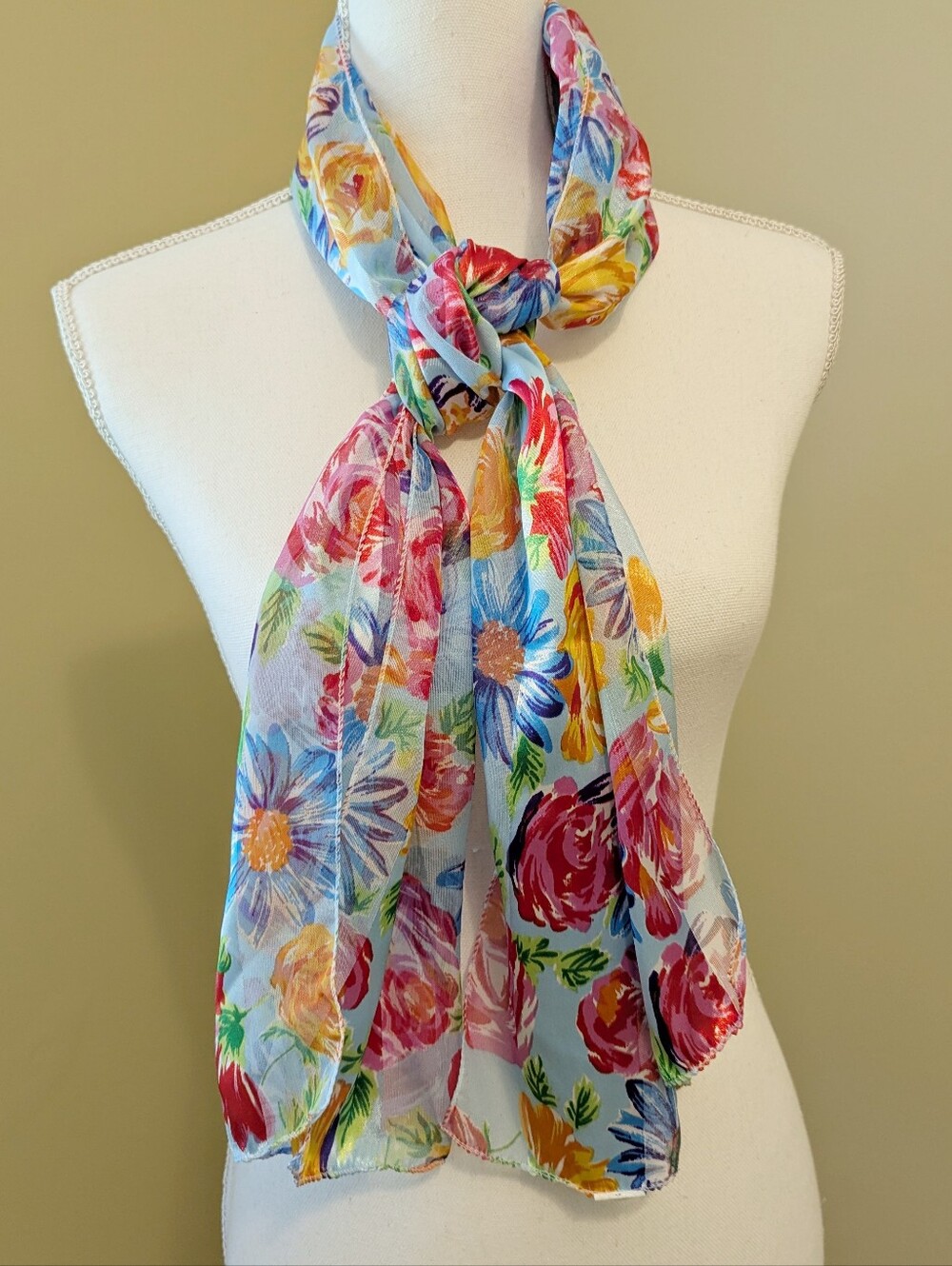 Light Blue Floral Sheer Scarf - Women Accessories